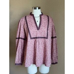 FAHERTY aurora top mauve leaf batik organic cotton